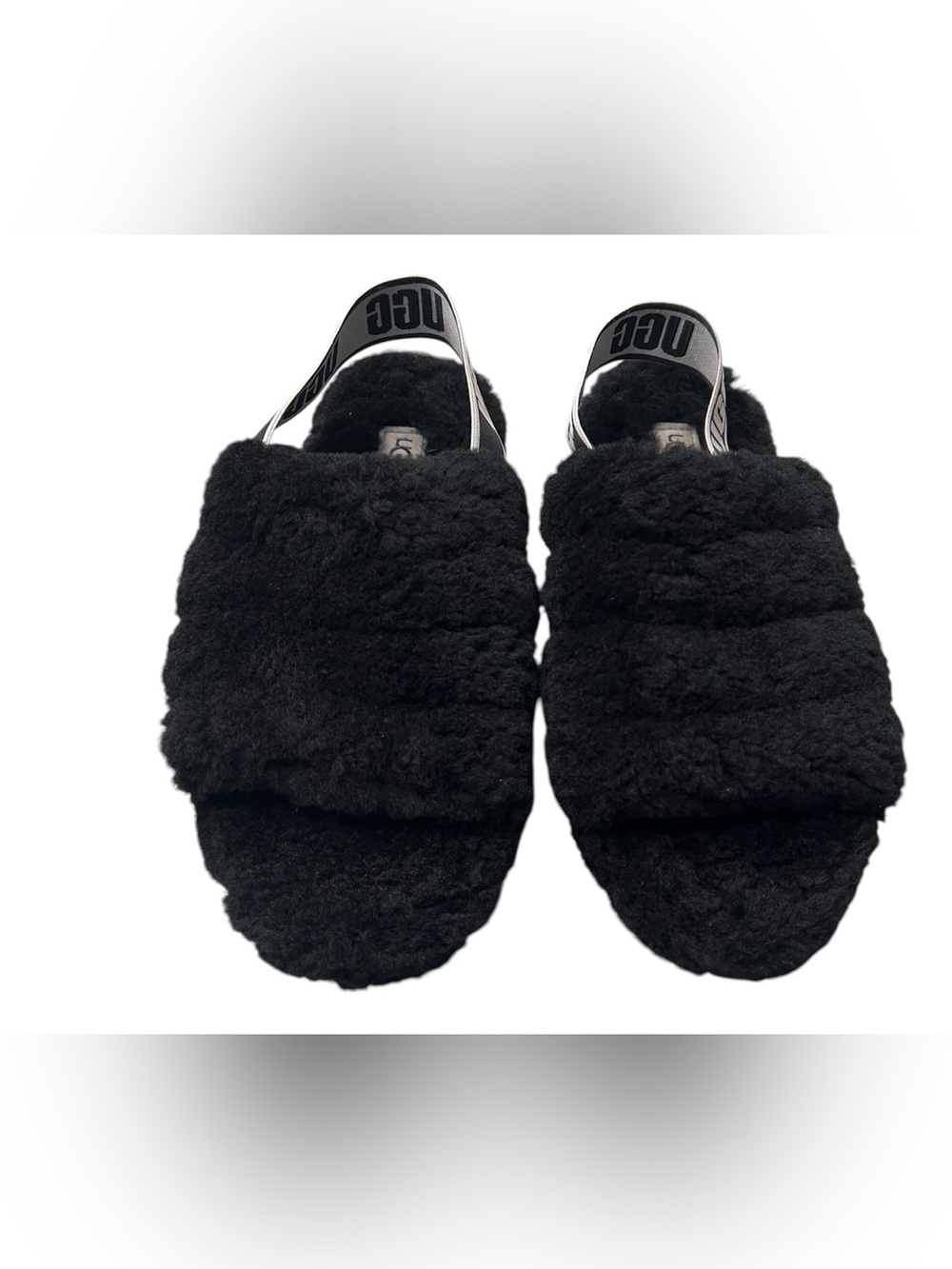 UGG Fluff Yeah Slide Black Sheepskin Slippers Size 8